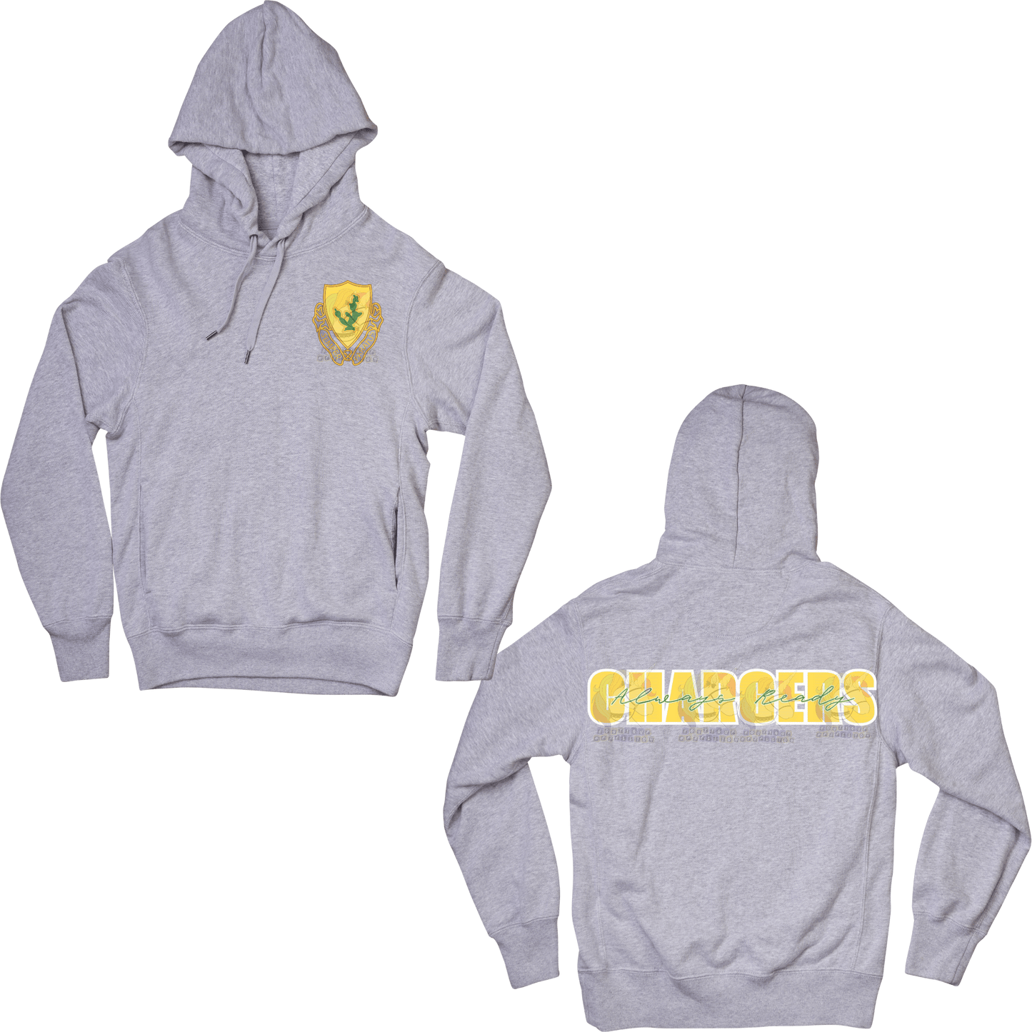 Youth 1-12 Cav Chargers Grey Double Sided Crewneck Sweatshirt or Hoodie