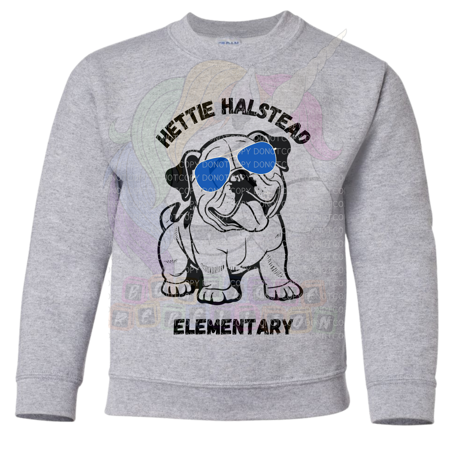 Hettie Halstead Elementary Bulldawg with Glasses Crewneck Youth Sweatshirt