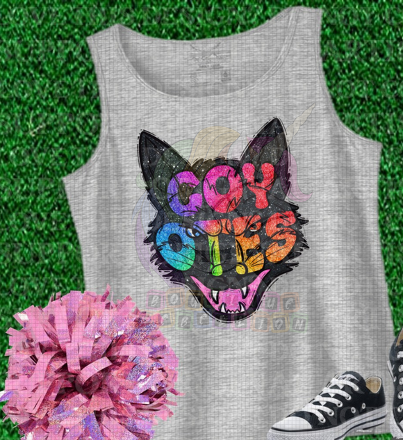 Coyote Mascot Faux Rainbow Glitter Direct to Film - DTF  Transfer