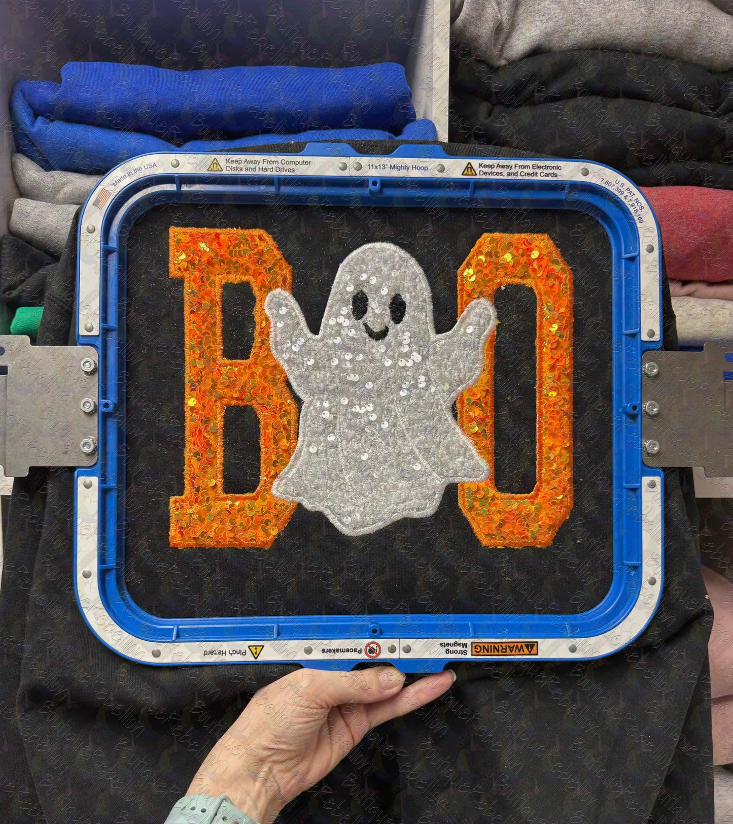 Boo Sequin Appliqué Adult Crewneck Sweatshirt