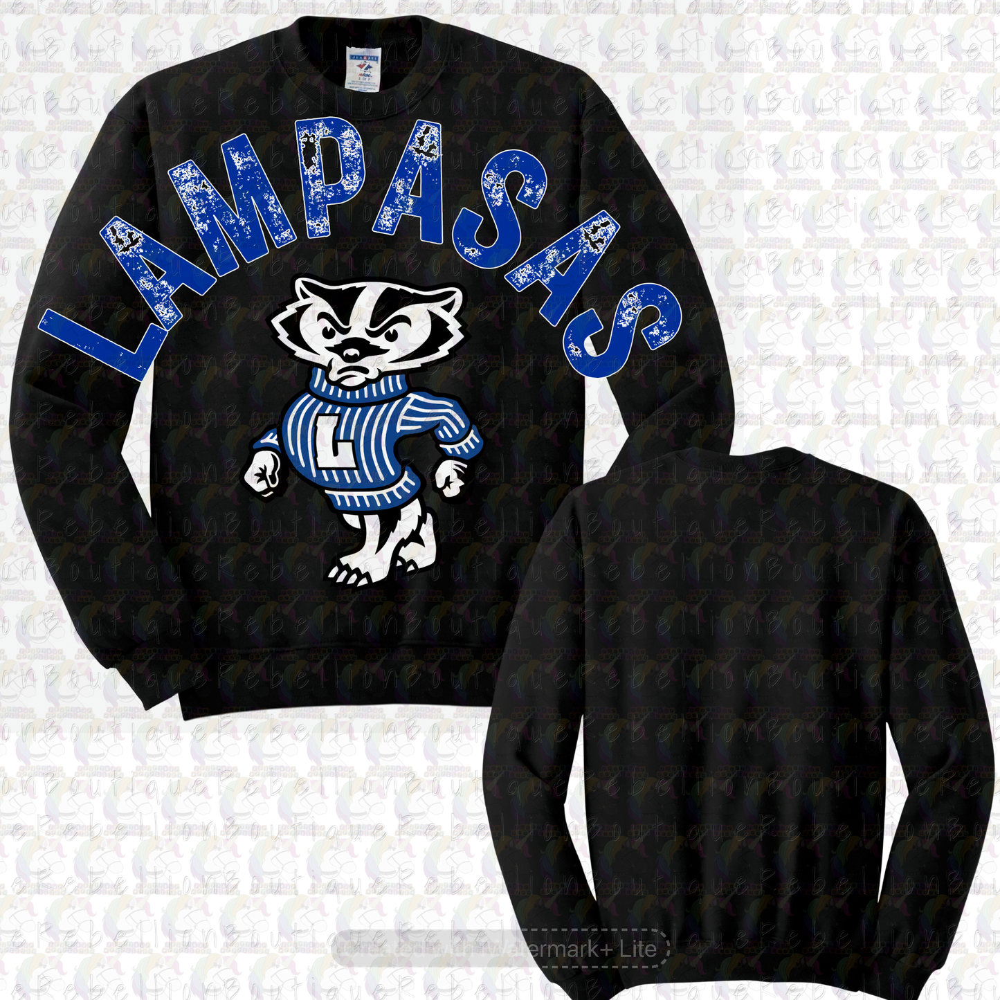 Lampassas Badgers Oversized Graphic Adult or Youth Zip up Hoodie or Crewneck Sweatshirt