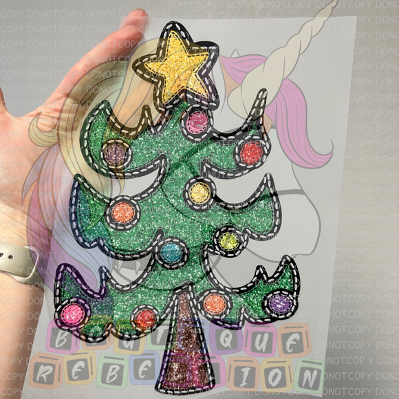 Faux Glitter Christmas Tree Direct to Film - DTF  Transfer