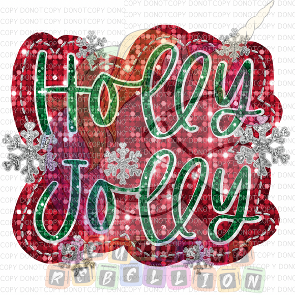 Faux Glitter Holly Jolly Direct to Film - DTF  Transfer