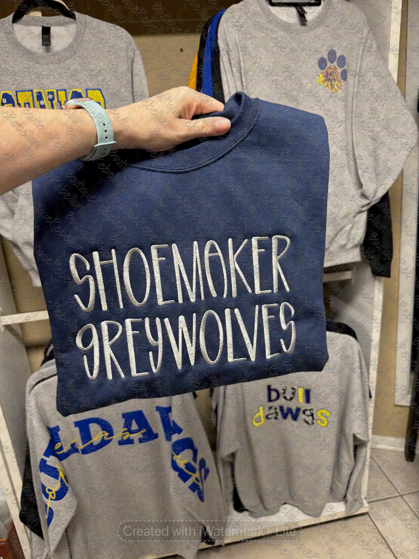 Shoemaker Greywolves Text Embroidered Adult Crewneck Sweatshirt