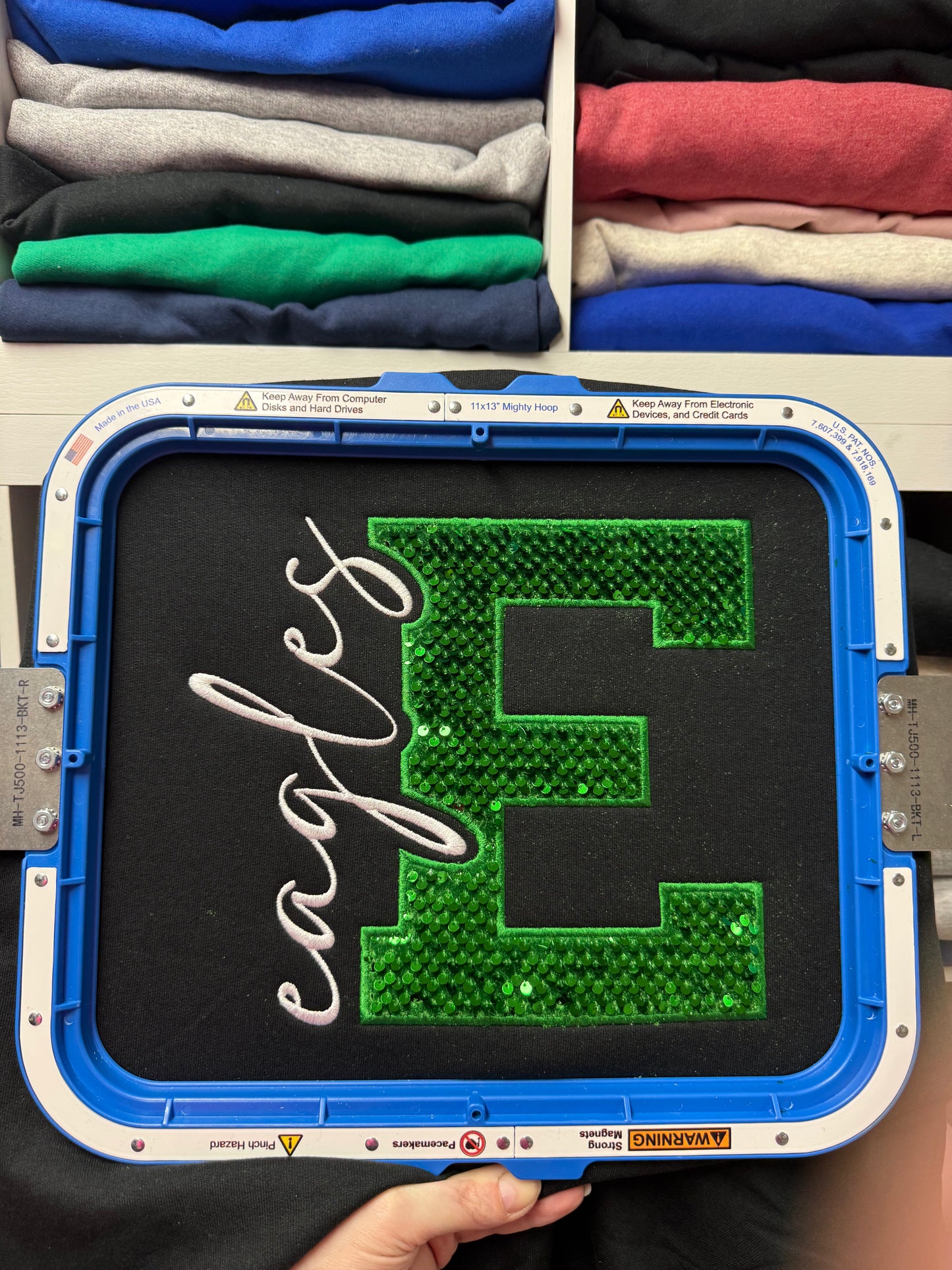 Eagles Script Embroidered E Appliqué Crewneck Sweatshirt