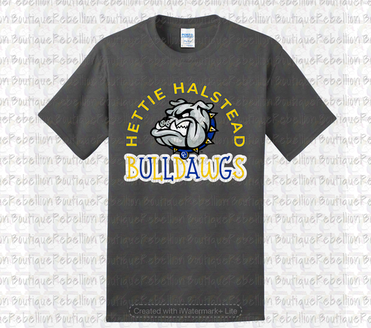 Hettie Halstead Elementary Bulldawgs Bubble Letter Crewneck Sweatshirt, Long Sleeve or Short Sleeve Adult Tee or Youth Tee