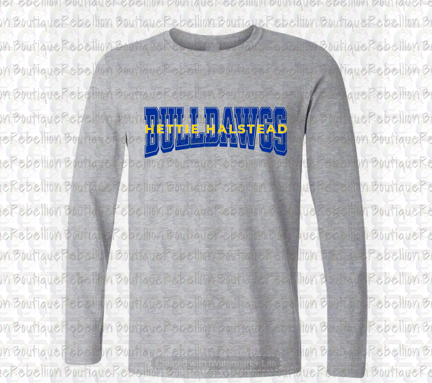 Hettie Halstead Elementary Bulldawgs Text Crewneck Sweatshirt, Long Sleeve or Short Sleeve Adult Tee or Youth Tee