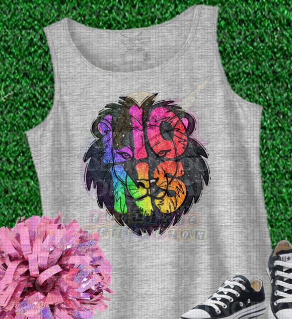 Lion Mascot Faux Rainbow Glitter Direct to Film - DTF  Transfer
