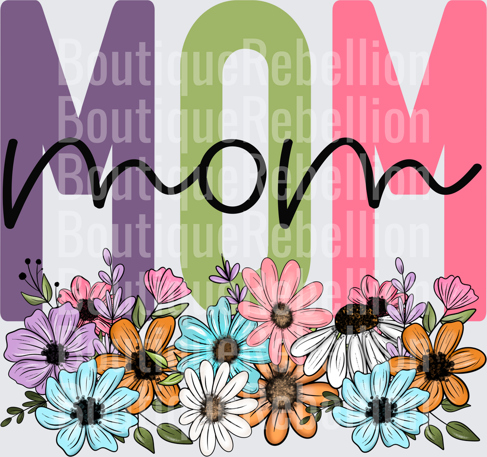 MOM with Colorful Floral Border Design Single DTF Transfer