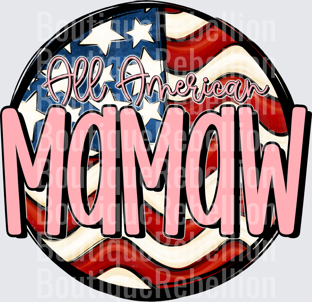 All American Mamaw Pink Text American Flag Circle Design Single DTF Transfer