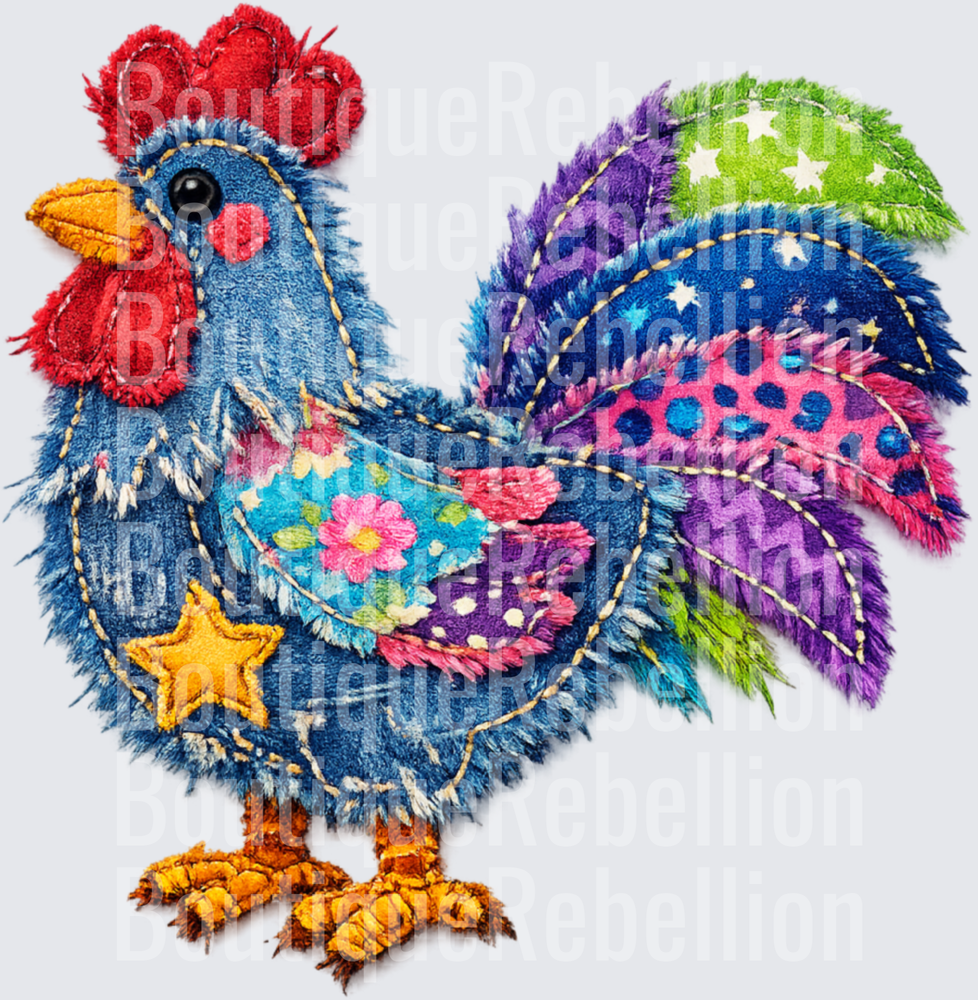 Faux Frayed Rooster Single DTF Transfer
