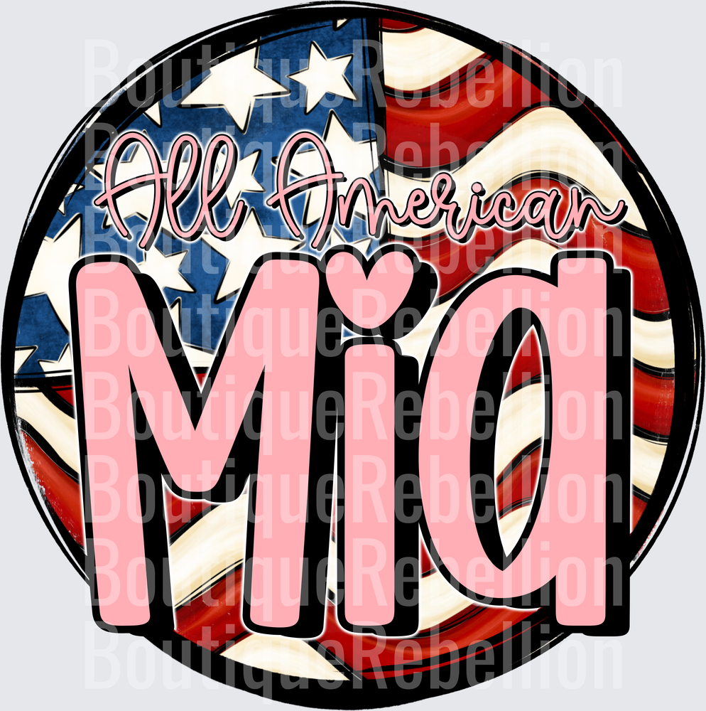 All American Mia Patriotic Flag Circle Design Single DTF Transfer