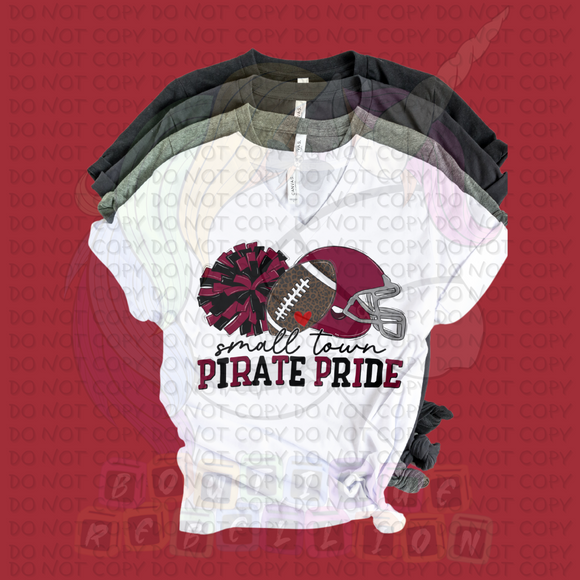 Small Town Pirate Pride Adult V Neck Tee