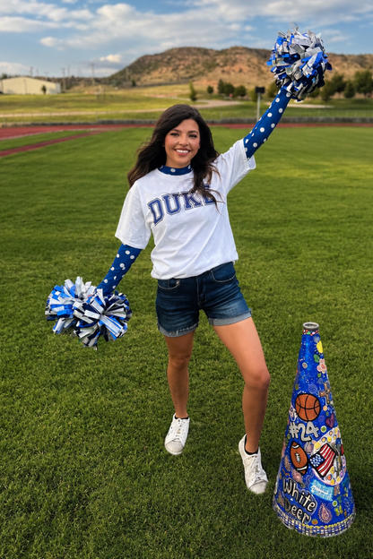 Kickoff Season Blue Mesh Polka Dot Top