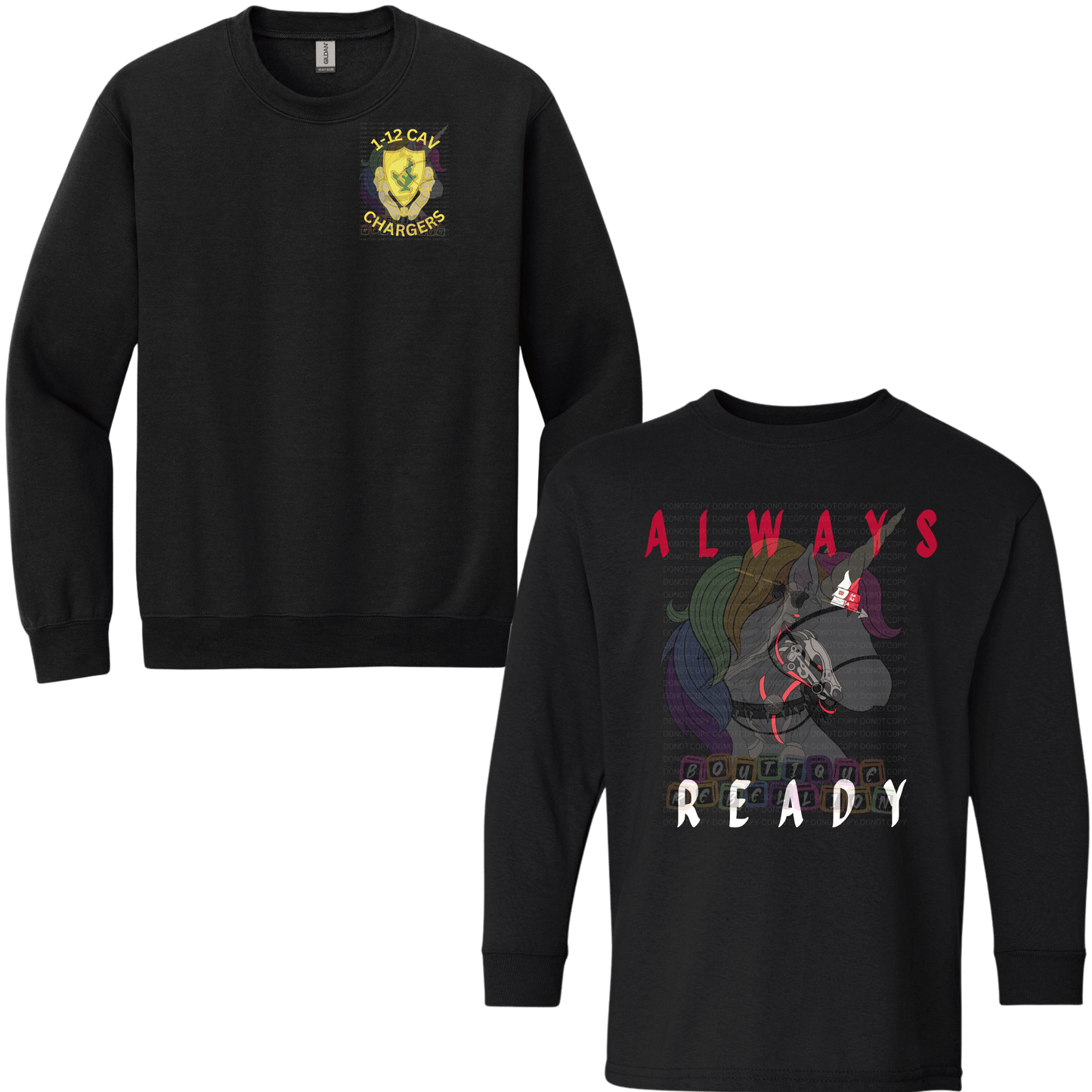 Youth 1-12 Cav Black Horse - B Company Crewneck Sweatshirt or Hoodie
