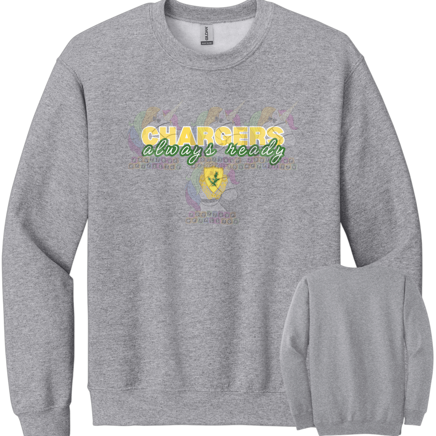 Youth 1-12 Cav Chargers Grey Crewneck Sweatshirt or Hoodie