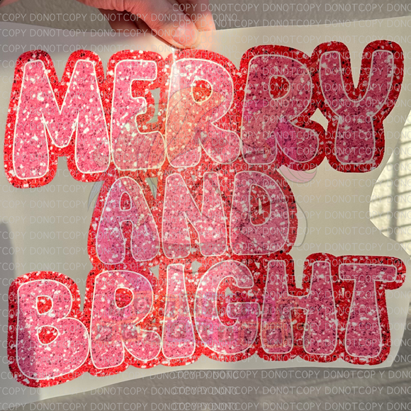 Faux Glitter Merry & Bright Direct to Film - DTF  Transfer