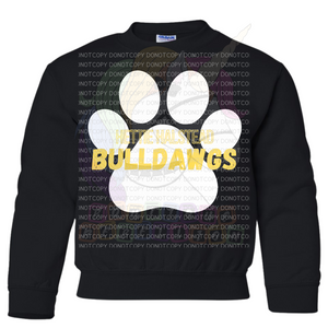 Hettie Halstead ElementaryWhite & Yellow Paw Print Crewneck Sweatshirt, Long or Short Sleeve Youth Tee