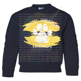 Hettie Halstead Elementary Bulldawgs Yellow & White Paw Paint Crewneck Sweatshirt, Long or Short Sleeve Youth Tee