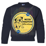 Hettie Halstead Elementary Bulldawgs Royal & Yellow Circle Crewneck Sweatshirt, Long or Short Sleeve Youth Tee