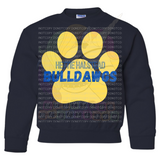 Hettie Halstead Elementary Royal & Yellow Paw Print Crewneck Sweatshirt, Long or Short Sleeve Youth Tee