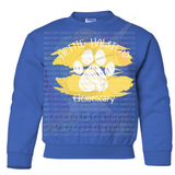 Hettie Halstead Elementary Bulldawgs Yellow & White Paw Paint Crewneck Sweatshirt, Long or Short Sleeve Youth Tee