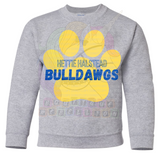 Hettie Halstead Elementary Royal & Yellow Paw Print Crewneck Sweatshirt, Long or Short Sleeve Youth Tee