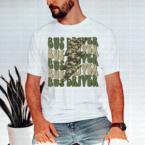 Bus Driver Camo Print Adult Tee