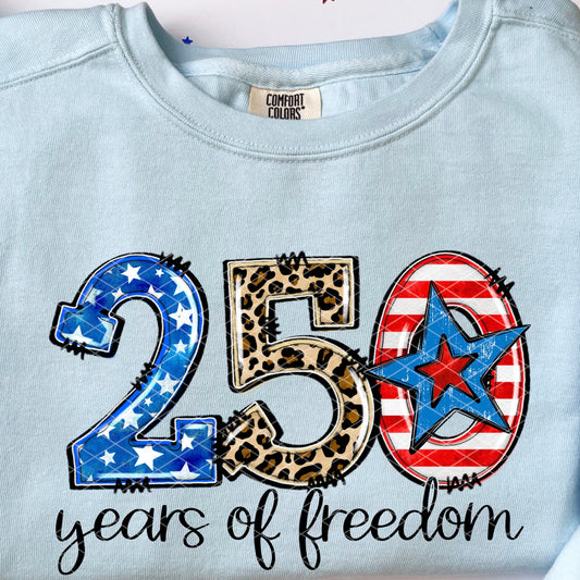 250 Years of Freedom Black Text Adult Comfort Colors Tee