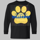 Hettie Halstead Elementary Royal & Yellow Paw Print Crewneck Sweatshirt, Long or Short Sleeve Youth Tee