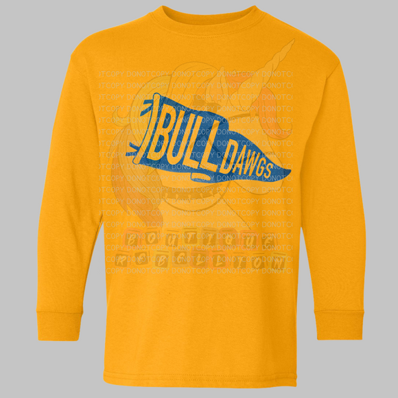 Hettie Halstead Elementary Bulldawgs Pennant Crewneck Sweatshirt, Long or Short Sleeve Youth Tee