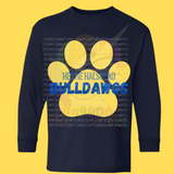 Hettie Halstead Elementary Royal & Yellow Paw Print Crewneck Sweatshirt, Long or Short Sleeve Youth Tee