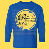 Hettie Halstead Elementary Bulldawgs Royal & Yellow Circle Crewneck Sweatshirt, Long or Short Sleeve Youth Tee