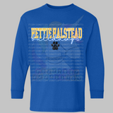 Hettie Halstead Elementary Bulldawgs Cursive with Paw Print Crewneck Sweatshirt, Long or Short Sleeve Youth Tee