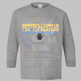 Hettie Halstead Elementary Bulldawgs Cursive with Paw Print Crewneck Sweatshirt, Long or Short Sleeve Youth Tee