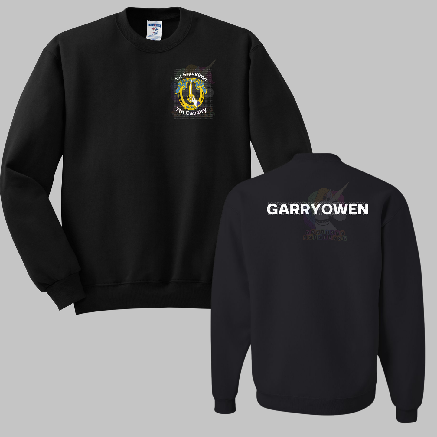 1-7 Cav Black Garryowen Crewneck Sweatshirt, Long Sleeve or Short Sleeve Shirt