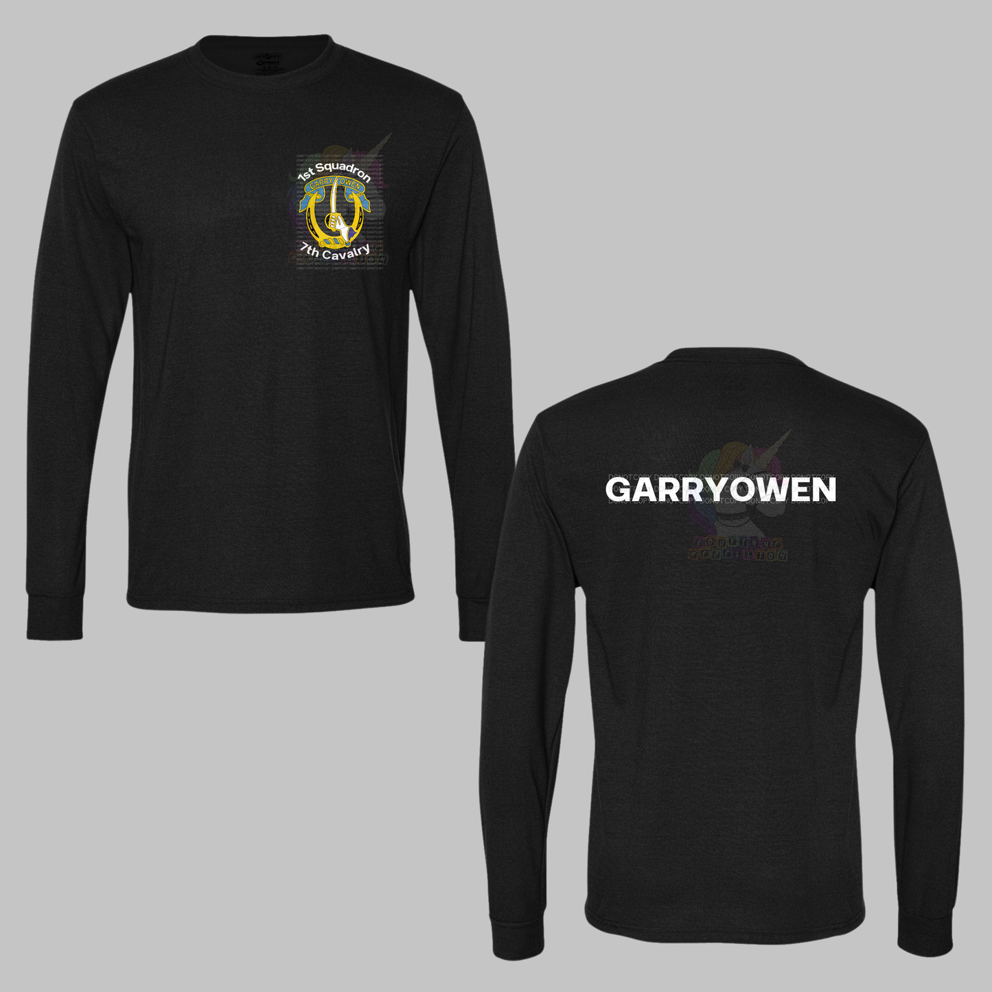 1-7 Cav Black Garryowen Crewneck Sweatshirt, Long Sleeve or Short Sleeve Shirt