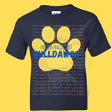 Hettie Halstead Elementary Royal & Yellow Paw Print Crewneck Sweatshirt, Long or Short Sleeve Youth Tee