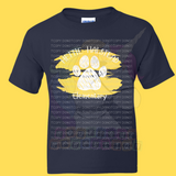 Hettie Halstead Elementary Bulldawgs Yellow & White Paw Paint Crewneck Sweatshirt, Long or Short Sleeve Youth Tee