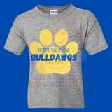 Hettie Halstead Elementary Royal & Yellow Paw Print Crewneck Sweatshirt, Long or Short Sleeve Youth Tee