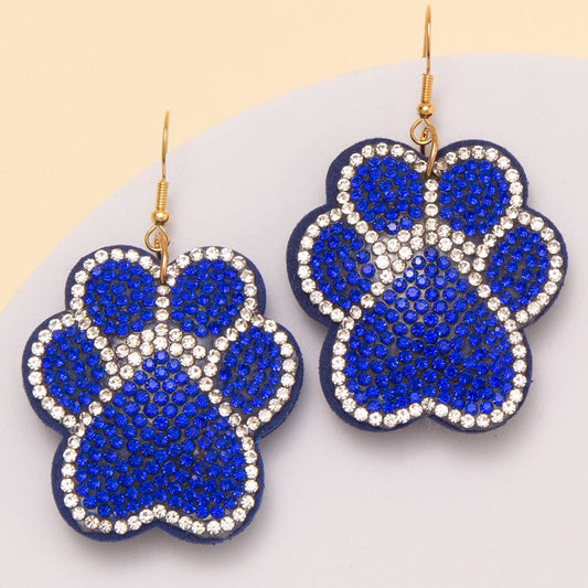 Royal Gameday Rhinestone Pave Paw Print Dangle Earrings