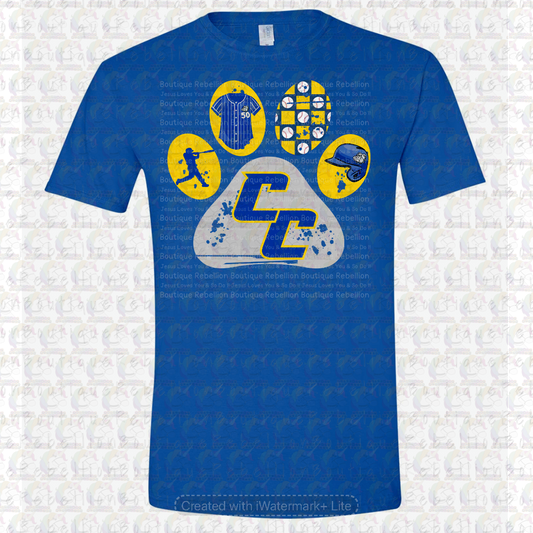 Copperas Cove Bulldawgs Baseball Paw Print Long or Short Sleeve  Adult Tee or Youth Tee