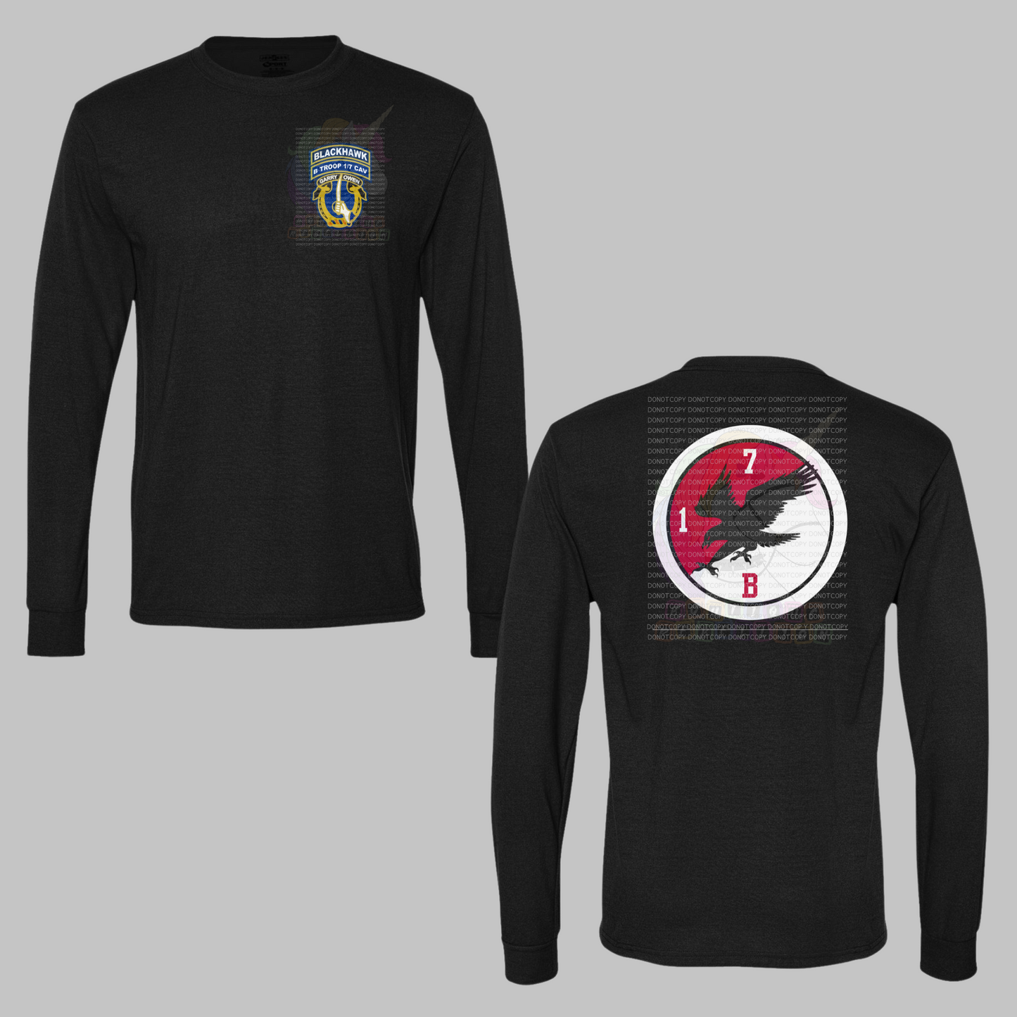 1-7 Cav Blackhawk Black Crewneck Sweatshirt, Long Sleeve or Short Sleeve Shirt