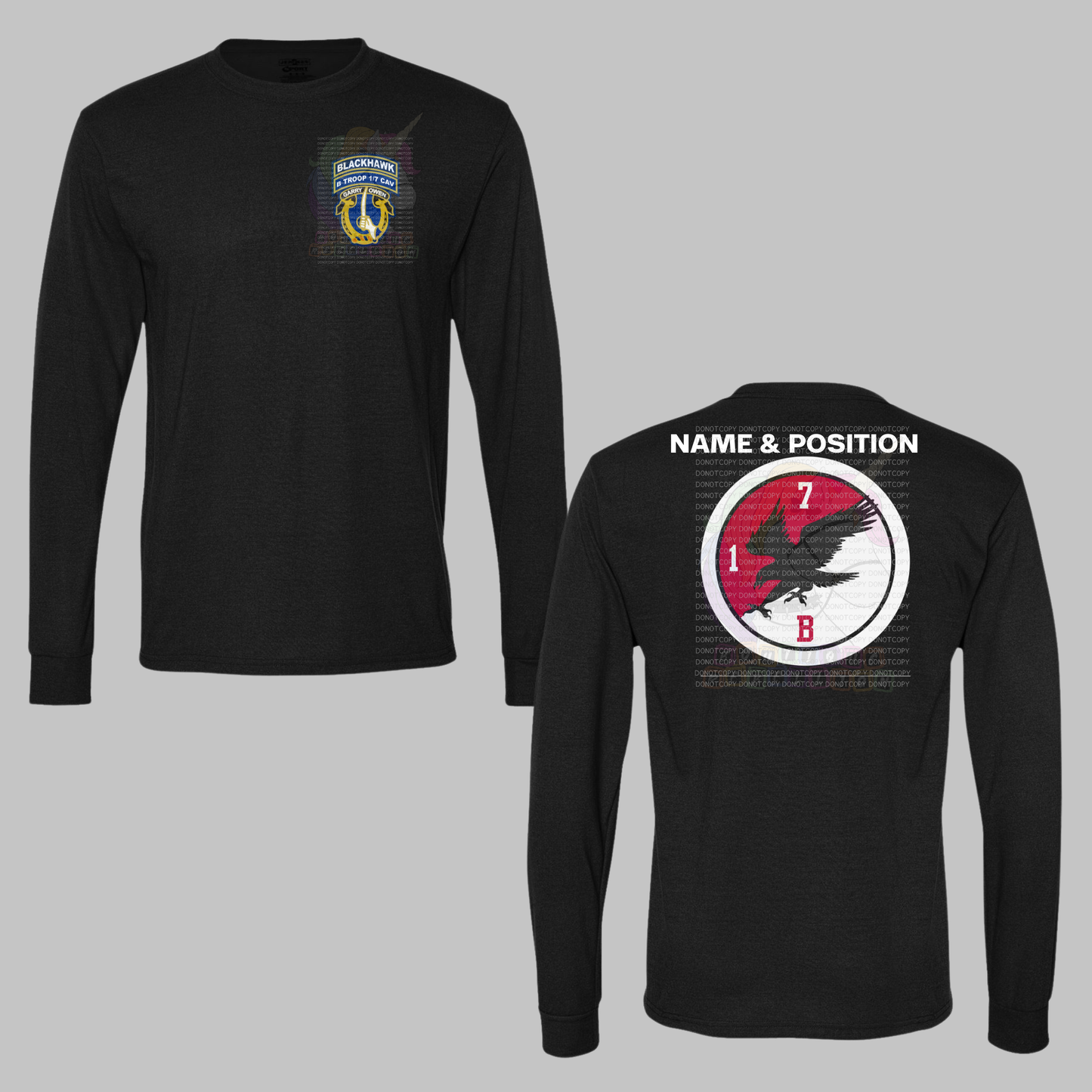 1-7 Cav Blackhawk Black Crewneck Sweatshirt, Long Sleeve or Short Sleeve Shirt