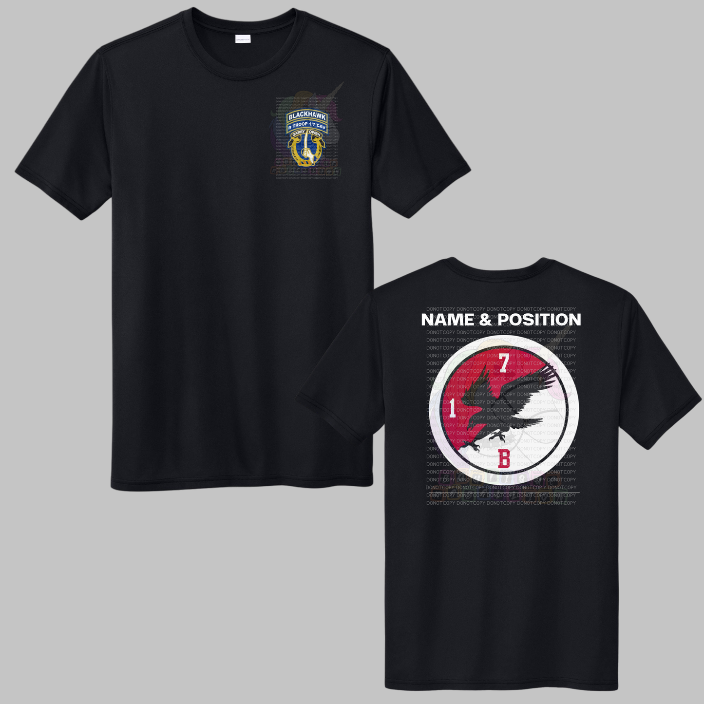 1-7 Cav Blackhawk Black Crewneck Sweatshirt, Long Sleeve or Short Sleeve Shirt