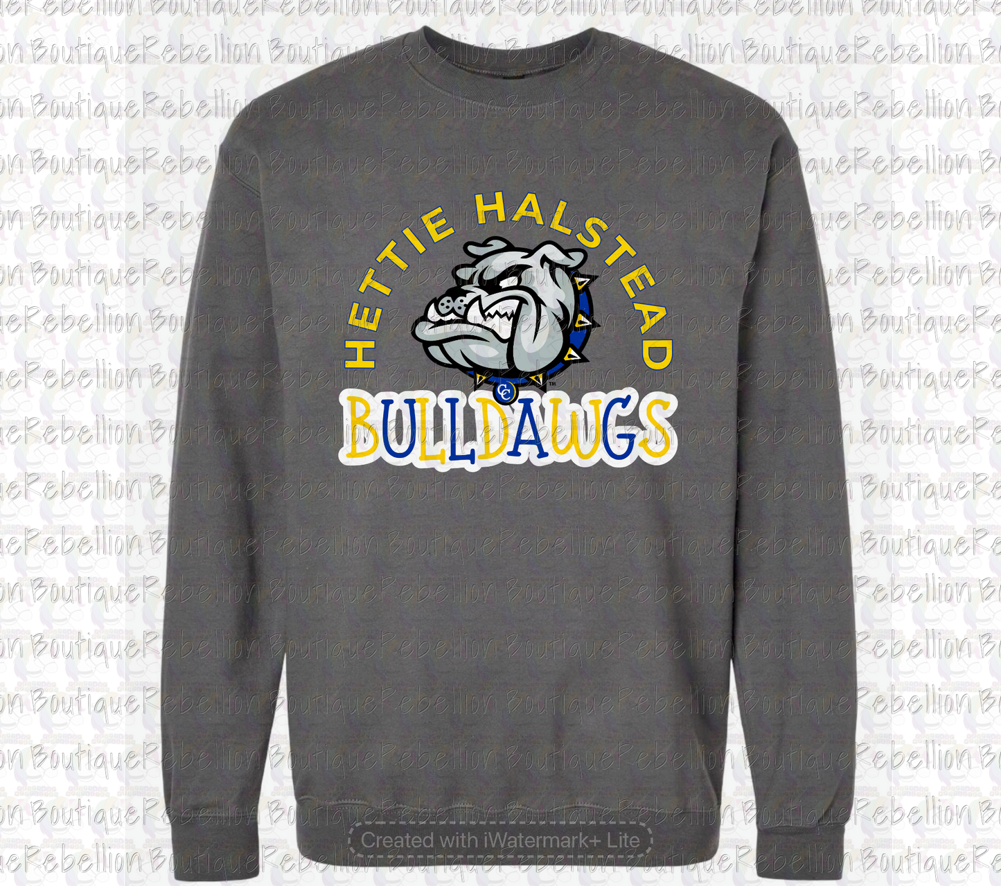 Hettie Halstead Elementary Bulldawgs Bubble Letter Crewneck Sweatshirt, Long Sleeve or Short Sleeve Adult Tee or Youth Tee