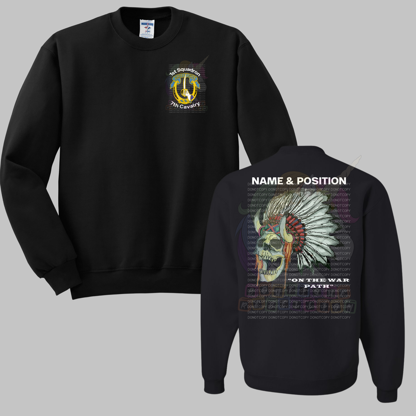 1-7 Cav Comanche Black Crewneck Sweatshirt, Long Sleeve or Short Sleeve Shirt