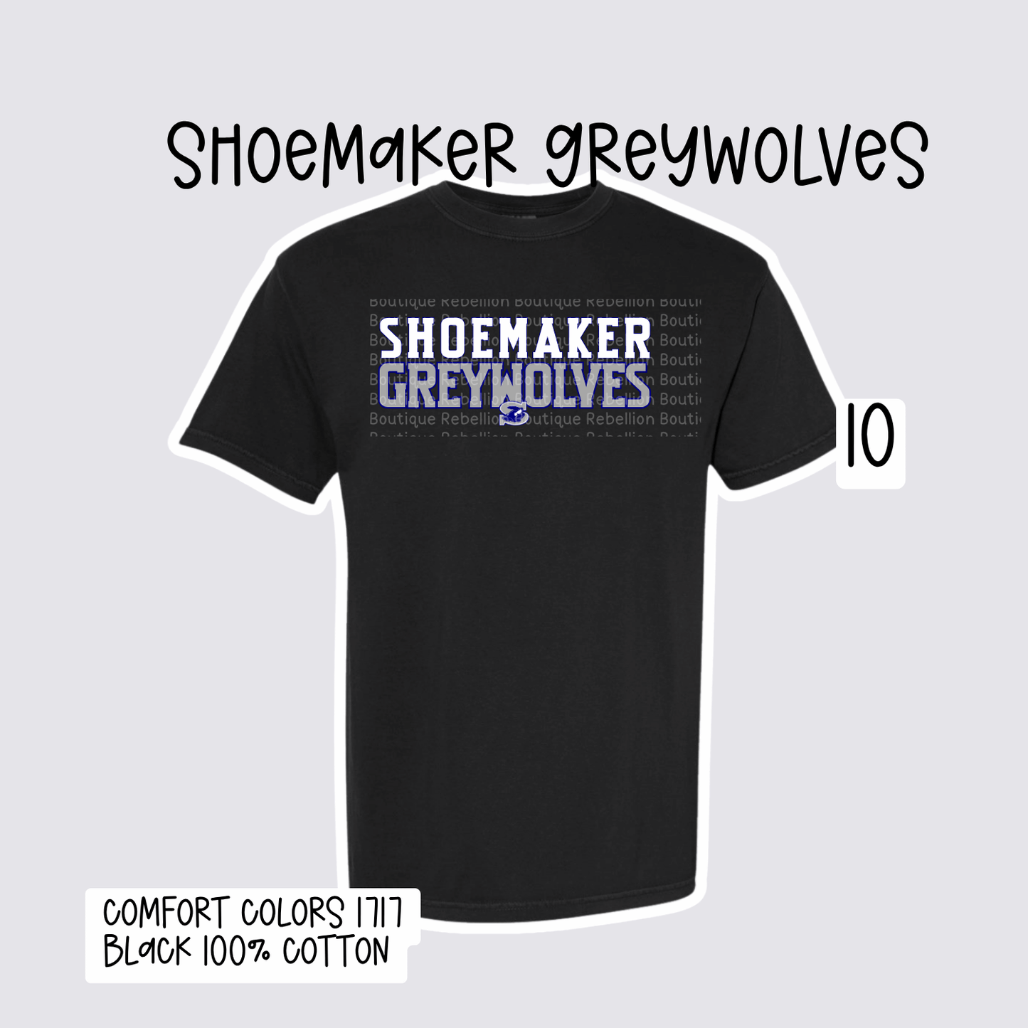 Design 10 Shoemaker High School Grey Wolves Adult Tee, Long Sleeve Tee or Sweatshirt
