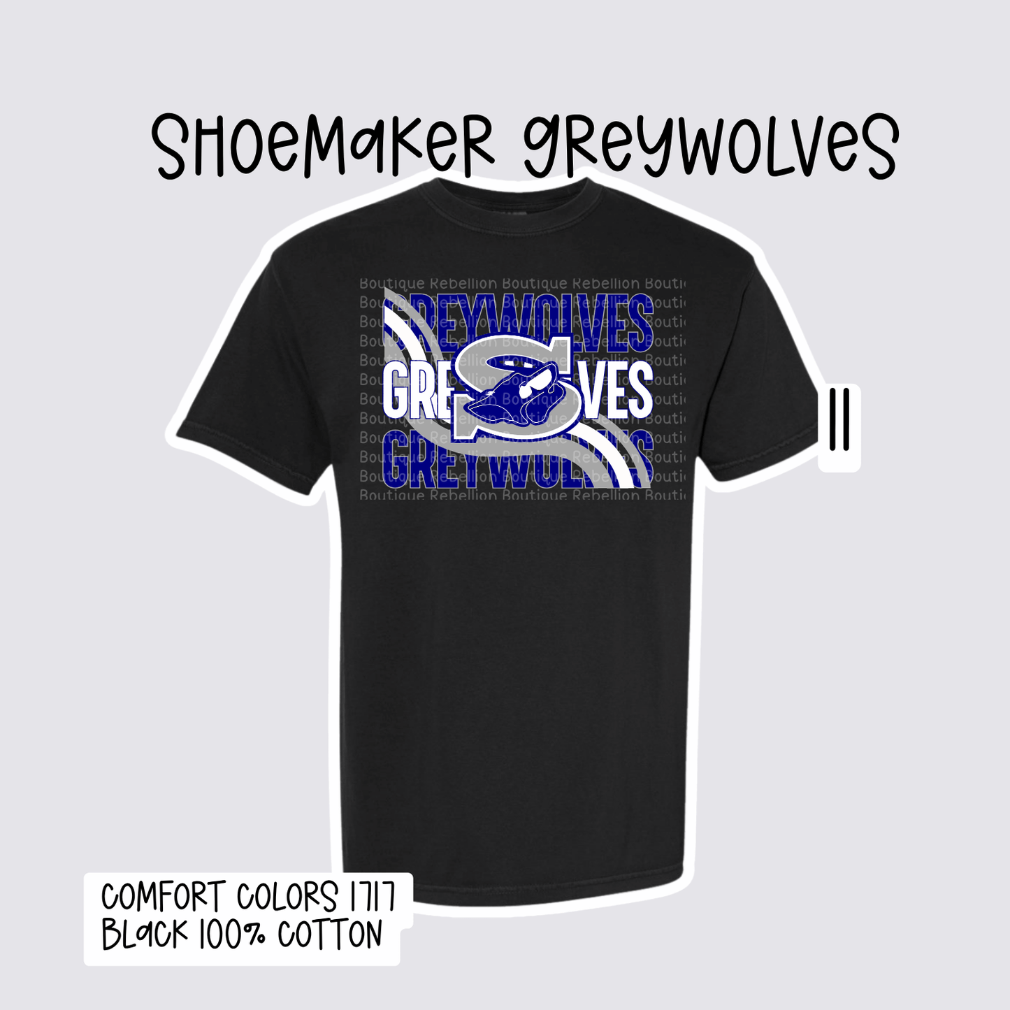 Design 11 Shoemaker High School Grey Wolves Adult Tee, Long Sleeve Tee or Sweatshirt