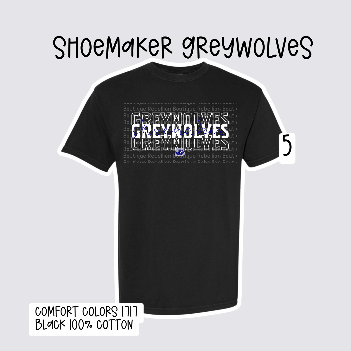 Design 5 Shoemaker High School Grey Wolves Adult Tee, Long Sleeve Tee or Sweatshirt
